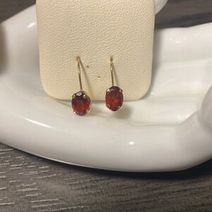 10k Gold and Red Drop Earrings with Prong Set Gemstones!!